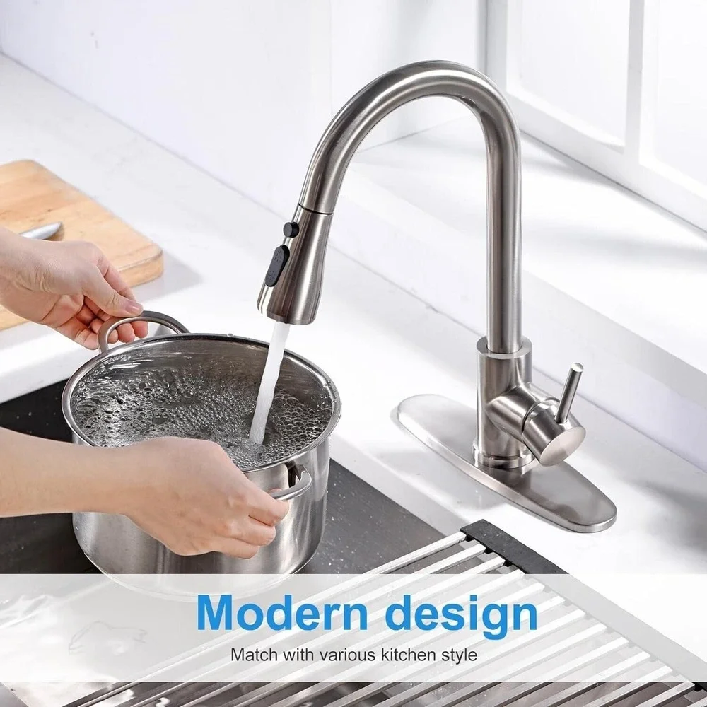 Brushed Nickel Kitchen Sink Faucet Pull down Sprayer Stainless Steel Kitchen